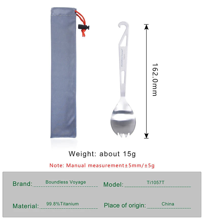 Boundless Voyage Titanium Spork Spoon with Bottle Opener 3 in 1 Outdoor Tableware Camping Cutlery Picnic Portable Flatware Ti1058T
