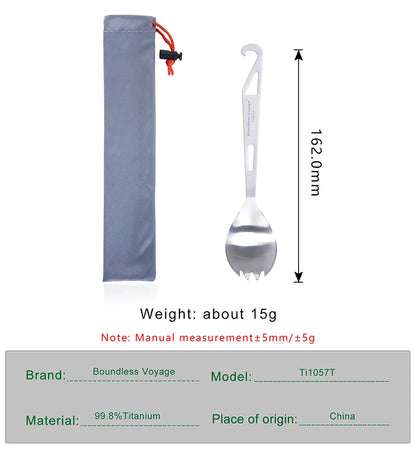 Boundless Voyage Titanium Spork Spoon with Bottle Opener 3 in 1 Outdoor Tableware Camping Cutlery Picnic Portable Flatware Ti1058T