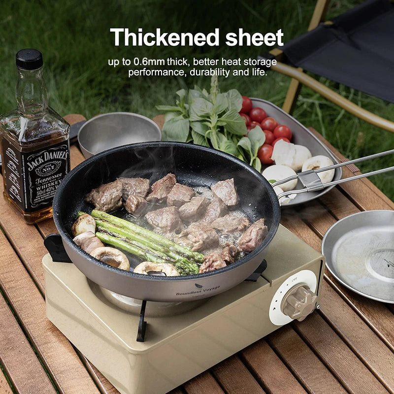 Boundless Voyage Titanium Non-stick Frying Pan 18.8cm / 22cm Outdoor Camping Skillet with Folding Handle Lightweight Cookware Ti2069C