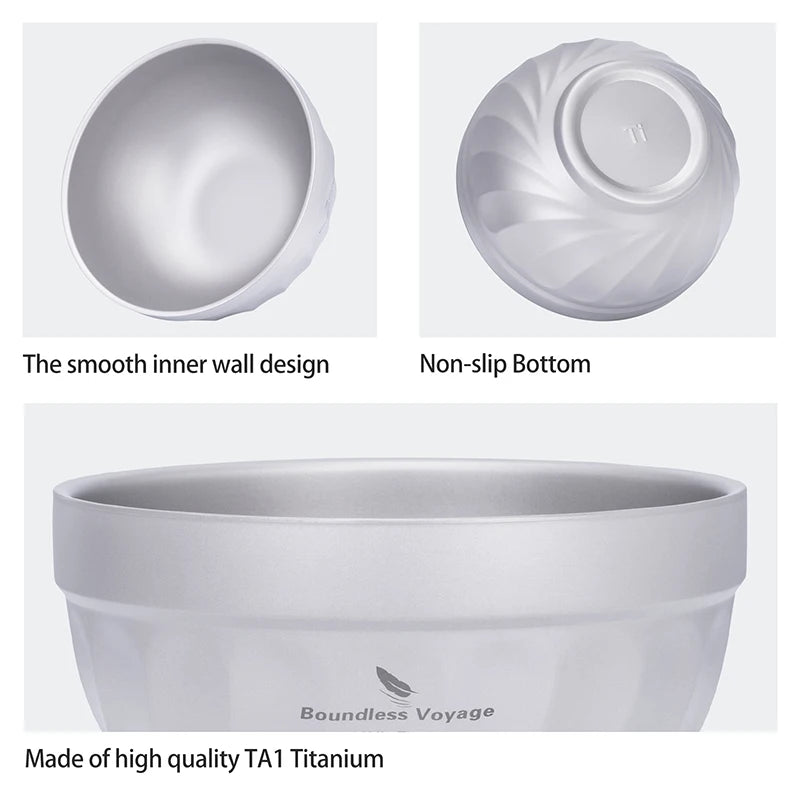 Boundless Voyage Titanium Double-Wall Bowl Set – 500ml + 800ml, Magnolia Embossed, Anti-Scald Ti1168T/Ti1169T