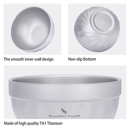 Boundless Voyage Titanium Double-Wall Bowl Set – 500ml + 800ml, Magnolia Embossed, Anti-Scald Ti1168T/Ti1169T