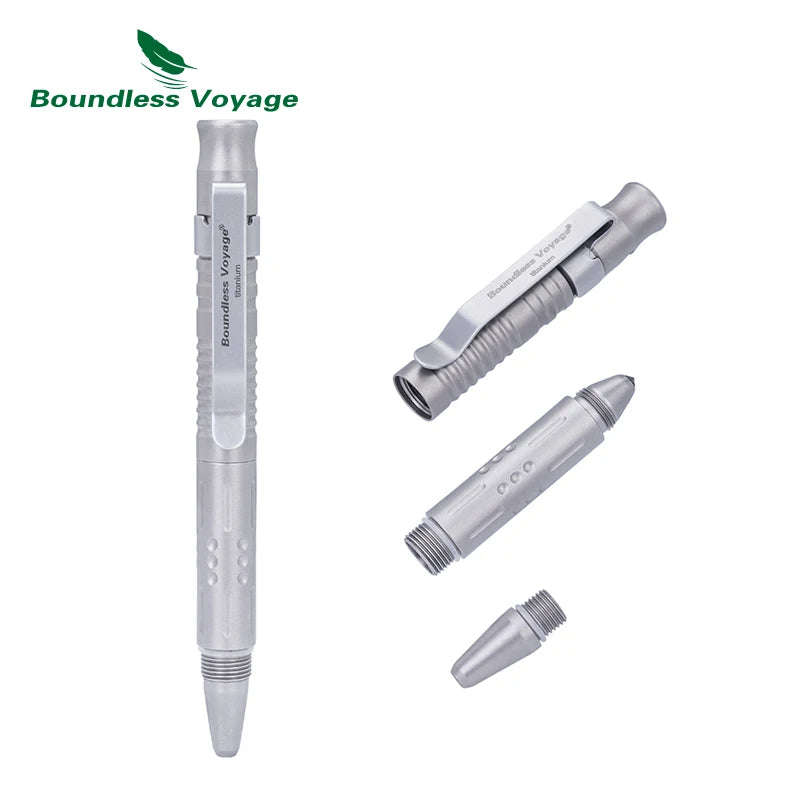 Boundless Voyage 3-in-1 Titanium Multifunctional Whistle Pen 120dB Outdoor Car Window Breaker Survival Tool Ti9025O