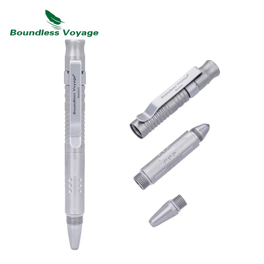 Boundless Voyage 3-in-1 Titanium Multifunctional Whistle Pen 120dB Outdoor Car Window Breaker Survival Tool Ti9025O