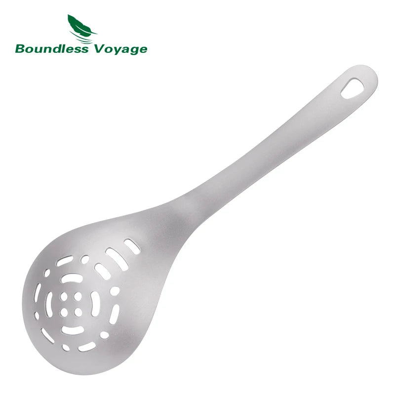 Boundless Voyage Titanium Slotted Spoon Ultralight Kitchen Strainer for Cooking, Noodles, Salad & Hot Pot Fried Food Colander Ti1038A