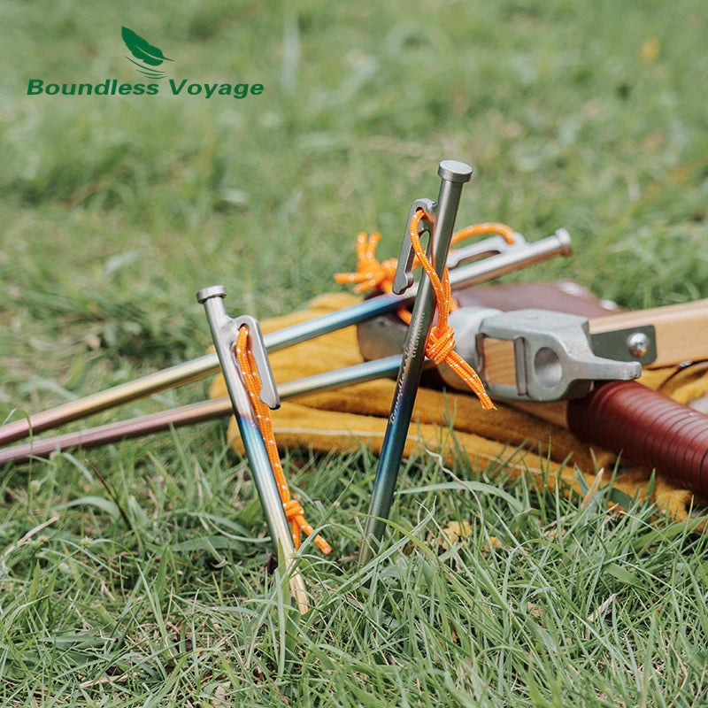 Boundless Voyage Titanium Alloy Tent Pegs Heavy Duty Metal Stakes for Hard Ground Camping Garden Fence & Net Fixing Durable Nail Ti4016P