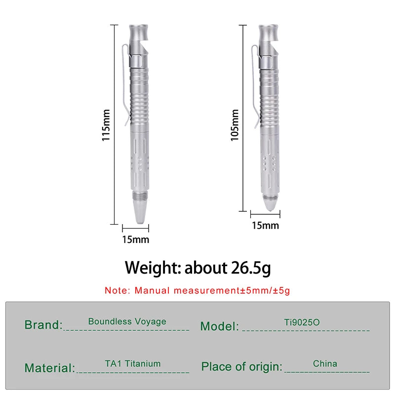 Boundless Voyage 3-in-1 Titanium Multifunctional Whistle Pen 120dB Outdoor Car Window Breaker Survival Tool Ti9025O