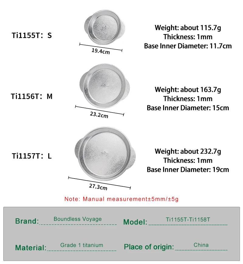 Boundless Voyage  Pure Titanium Camping Side Plate with Handles Stackable Serving Dish for Outdoor Picnic Daily Kitchen Use Ti1155T–Ti1158T