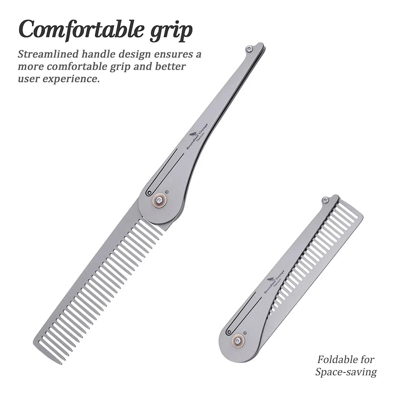 Titanium Foldable Comb Ultra Lightweight Travel Hair Comb, Anti-Static & Portable Pocket Comb for Men Women Ti9011A