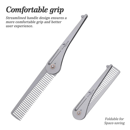 Titanium Foldable Comb Ultra Lightweight Travel Hair Comb, Anti-Static & Portable Pocket Comb for Men Women Ti9011A