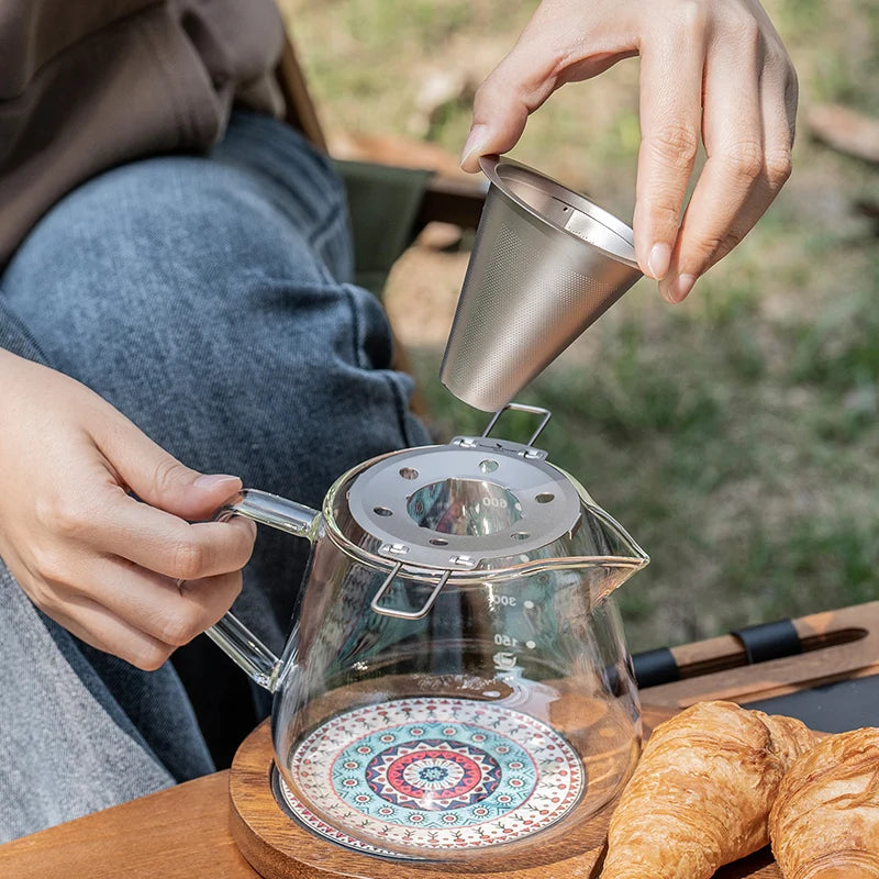 Boundless Voyage Pour Over Coffee Dripper Titanium Coffee Filter with Foldable Holder Cone Filter Paperless for Outdoor Indoor Ti6004P