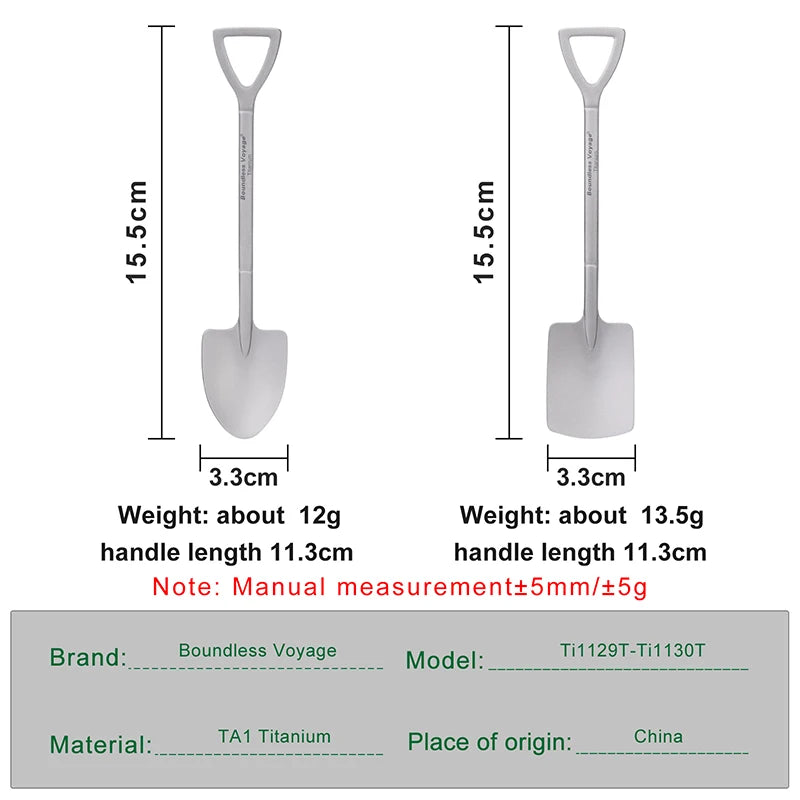 Boundless Voyage Titanium Shovel Spoon – Pointed & Square Styles, Ultralight, Ergonomic Ti1131T