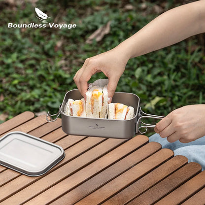 Boundless Voyage Titanium Bento with Lid & Handle Outdoor Camping Dinner Box Portable Cookware Leak Proof Lunch Box Container Ti2083C