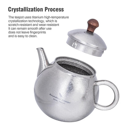 Boundless Voyage Titanium Teapot – 380ml, Built-in Filter, Wooden Knob, Crystallized Finish Ti3107D