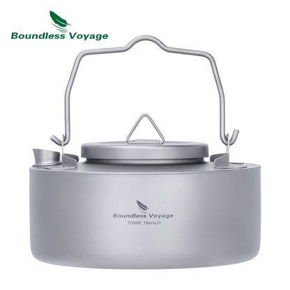 Boundless Voyage Titanium Camping Kettle – 700ml, Foldable Handle, Mesh Filter, Fast Boiling Ti3104D