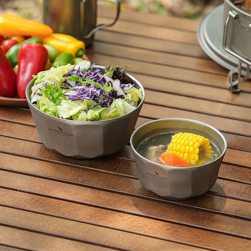 Boundless Voyage 500ml/800ml Double Walled Titanium Bowls Camping Bowl Lightweight Druable Hiking Utensil for Outdoor Dining Ti1174T