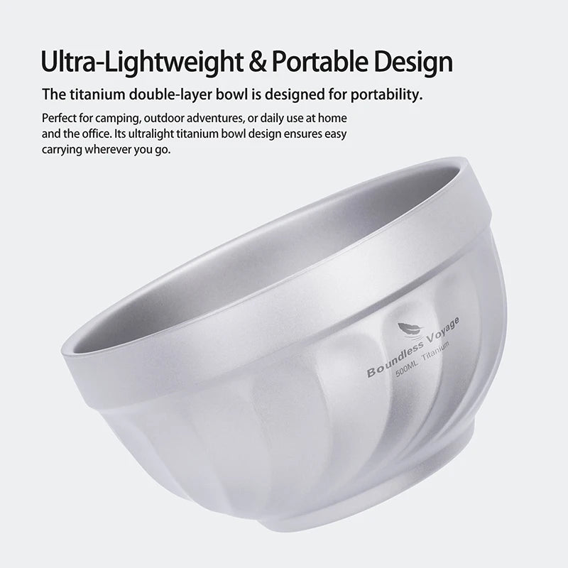 Boundless Voyage Titanium Double-Wall Bowl Set – 500ml + 800ml, Magnolia Embossed, Anti-Scald Ti1168T/Ti1169T