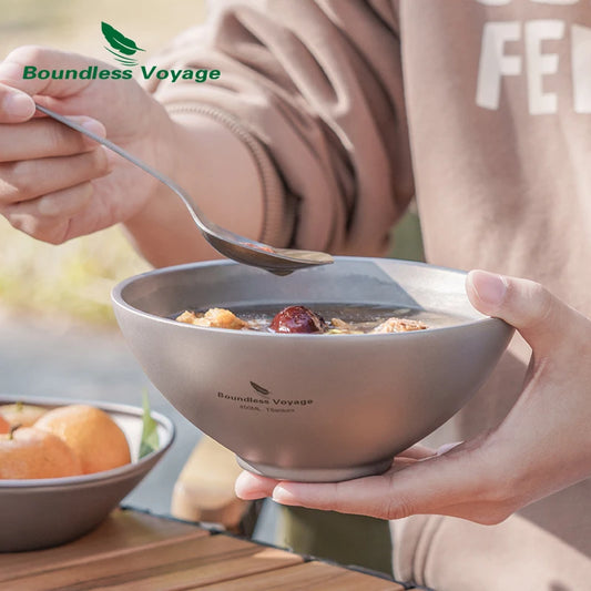 family-using-titanium-bowls-at-camping-meal