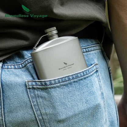 Boundless Voyage 250ml Titanium Hip Flask with Mini Cup & Funnel Camping Backpacking Pocket Whiskey Wine Pot for Men Women Ti3064D