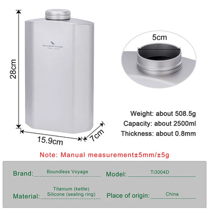 Boundless Voyage 2.5L Titanium Water Bottle Big Capacity Sports Water Bottle Ultralight Leakproof Drinkware for Outdoor Camp Ti3004D