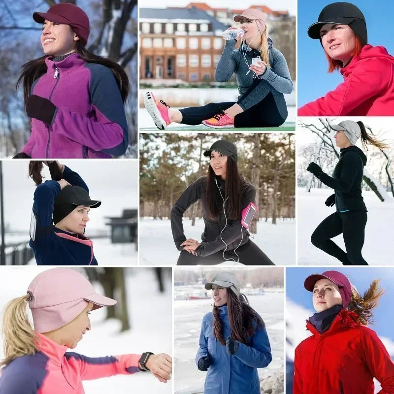 GADIEMKENSD Women's Winter Fleece Ponytail Hat Reflective Baseball Cap with Drop down Ear Warmers Golf Sports Cap M24