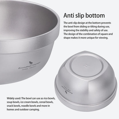 Boundless Voyage 500ml / 800ml Double Walled Titanium Bowl Food Rice Soup Bowl Ultralight Tableware Outdoor Camping Metal Bowl