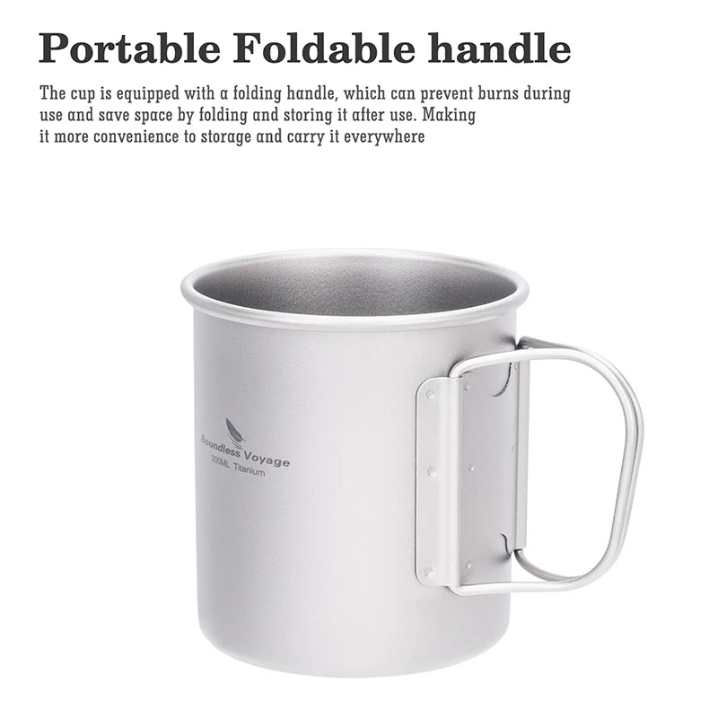Boundless Voyage Titanium Camping Cup with Lid 300ml 450ml 750ml Stackable Lightweight Mug Pot for Backpacking, Hiking, Travel Ti3250D
