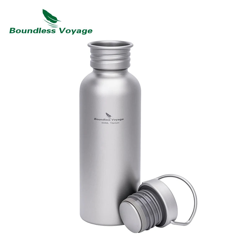 Boundless Voyage Titanium Water Bottle with Hanging Lid Wide Mouth Leak-Proof Reusable Sport Drinking Bottle for Camping Hiking Ti3259C