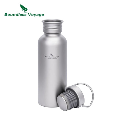 Boundless Voyage Titanium Water Bottle with Hanging Lid Wide Mouth Leak-Proof Reusable Sport Drinking Bottle for Camping Hiking Ti3259C