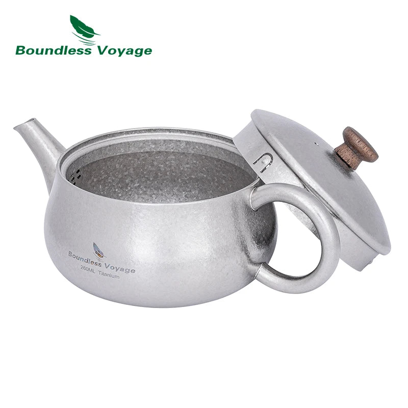 Boundless Voyage 260ml Titanium Teapot with Filter, Chinese Kung Fu Tea Set, Lightweight Portable for Camping Office Home Ti3106D