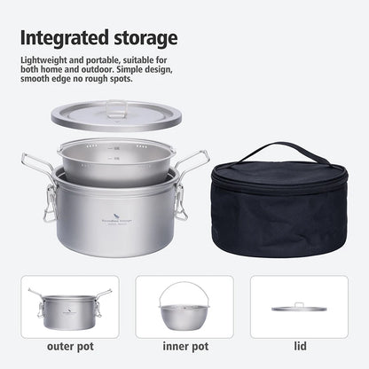 Boundless Voyage Camping Titanium Pot Ultralight Rice Soup Cooker Multifunctional Cooker Outdoor Portable Open Fire Cookware Ti2087C