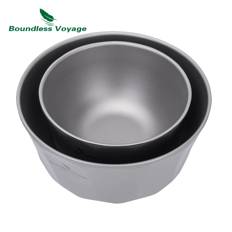 Boundless Voyage 500ml/800ml Double Walled Titanium Bowls Camping Bowl Lightweight Druable Hiking Utensil for Outdoor Dining Ti1174T