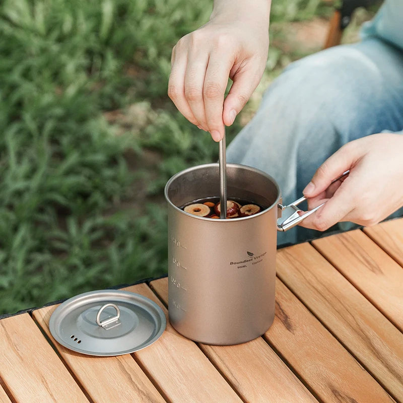 Boundless Voyage 900ml Titanium Pot Cup Camping Cookware Lightweight Bowl with Folding Handle & Lid Outdoor Portable Cooking Ti2040C kit
