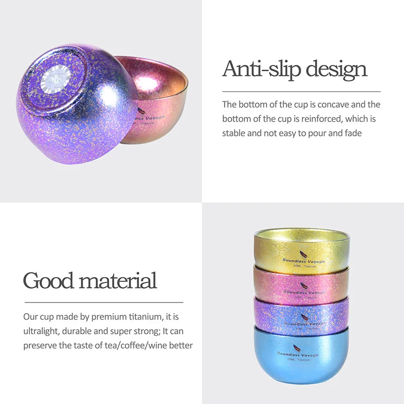 Boundless Voyage Titanium Ice Flower Cup – 30ml, Double-Wall, Unique Crystallized Texture, 4 Colors Ti3082D