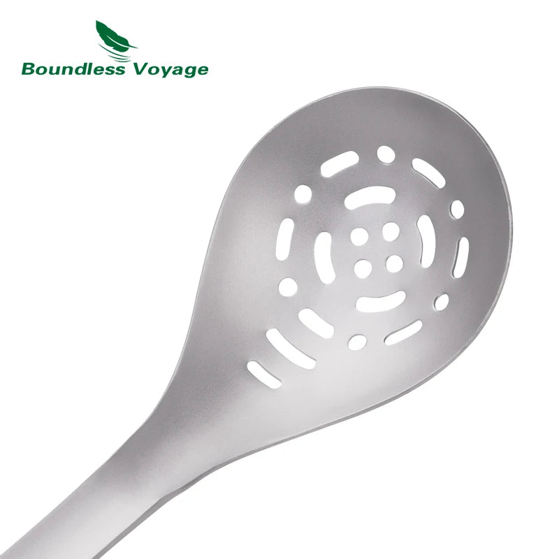 Boundless Voyage Titanium Slotted Spoon Ultralight Kitchen Strainer for Cooking, Noodles, Salad & Hot Pot Fried Food Colander Ti1038A