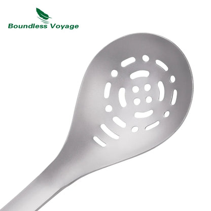Boundless Voyage Titanium Slotted Spoon Ultralight Kitchen Strainer for Cooking, Noodles, Salad & Hot Pot Fried Food Colander Ti1038A
