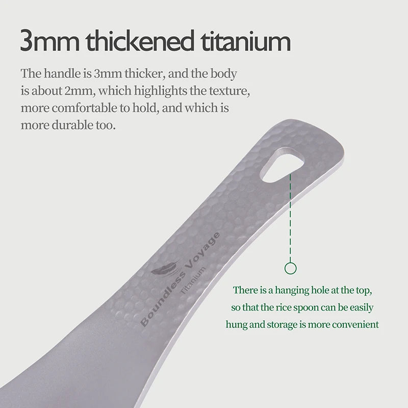 Boundless Voyage Titanium Rice Spatula, Hammered Handle 3mm Thick Kitchen Spoon Non-Toxic Metal Rice Paddle Cooking Utensil Ti1079T