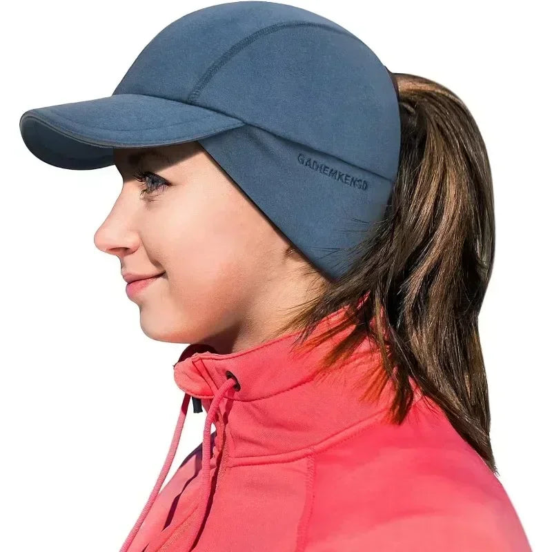 GADIEMKENSD Women's Winter Fleece Ponytail Hat Reflective Baseball Cap with Drop down Ear Warmers Golf Sports Cap M24