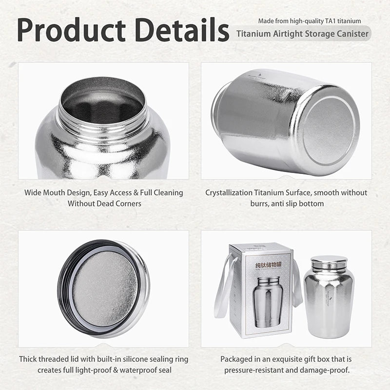 Boundless Voyage Titanium Airtight Storage Canister 3L Large Tea Caddy Leakproof Wide Mouth Sealed Container for Loose Leaf Tea
