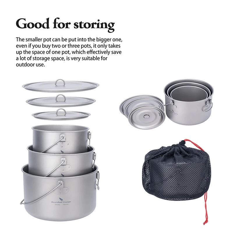 Boundless Voyage Titanium Pot Camping Cookware Hanging Soup Pot with Lid Outdoor Cooking Kit Lightweight Kitchen Ware Tableware Ti2045C