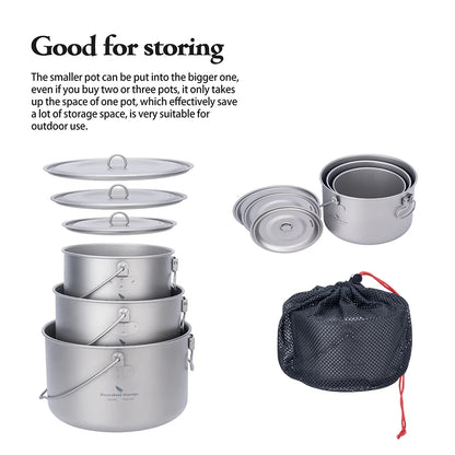 Boundless Voyage Titanium Pot Camping Cookware Hanging Soup Pot with Lid Outdoor Cooking Kit Lightweight Kitchen Ware Tableware Ti2045C