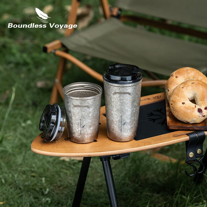 Boundless Voyage 380ml / 500ml Titanium Travel Coffee Tea Drinking Cup Double Wall Vacuum Insulated Water Mug Thermos with Lid Ti3235D/Ti3235A