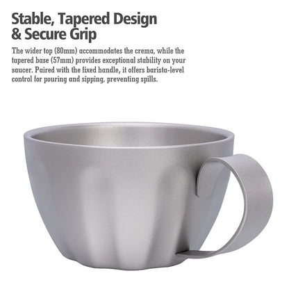 Boundless Voyage Titanium Espresso Cup 120ml Double Wall Coffee Cup, Compact & Lightweight & Heat Insulated, Fixed Handle Ti3088D