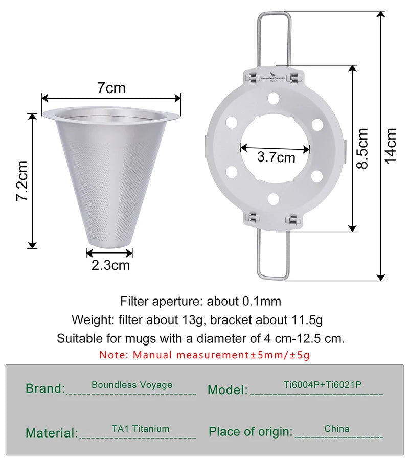Boundless Voyage Pour Over Coffee Dripper Titanium Coffee Filter with Foldable Holder Cone Filter Paperless for Outdoor Indoor Ti6004P