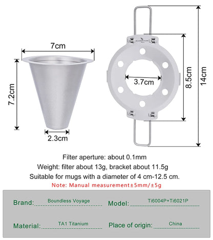 Boundless Voyage Pour Over Coffee Dripper Titanium Coffee Filter with Foldable Holder Cone Filter Paperless for Outdoor Indoor Ti6004P