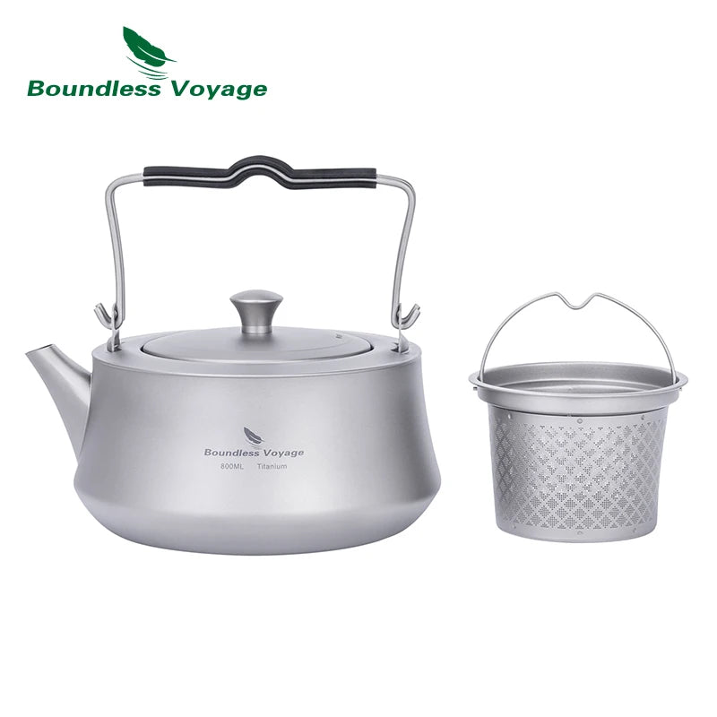 Boundless Voyage Titanium Tea Kettle – 800ml, Double Filtration, Collapsible Handle, Energy-Locking Bottom Ti3093D