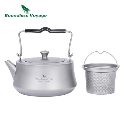 Boundless Voyage Titanium Tea Kettle – 800ml, Double Filtration, Collapsible Handle, Energy-Locking Bottom Ti3093D
