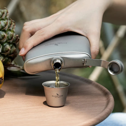 Boundless Voyage 250ml Titanium Hip Flask with Mini Cup & Funnel Camping Backpacking Pocket Whiskey Wine Pot for Men Women Ti3064D