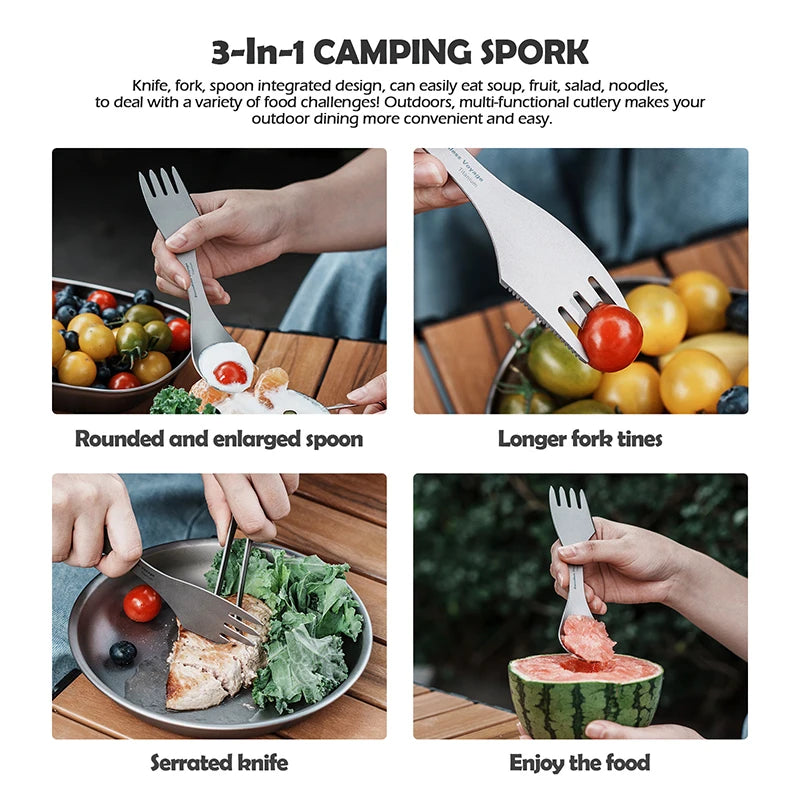 Boundless Voyage Titanium Spork Portable Camping Spoon Fork Knife Ultralight 3 in 1 Utensil Ti1064T