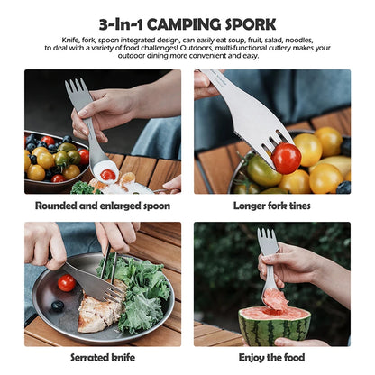 Boundless Voyage Titanium Spork Portable Camping Spoon Fork Knife Ultralight 3 in 1 Utensil Ti1064T
