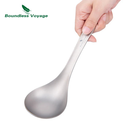 Boundless Voyage Titanium Spoon with Big Bowl Ladle for Soup Sauce Rice Kitchen Cooking Kit Outdoor Camping Home Tableware Ti1039T